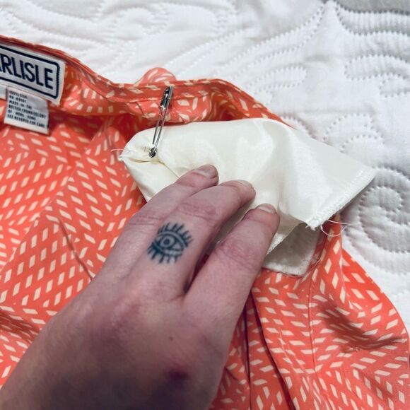 CARLISLE Silk Peachy Button Down 80s Blouse striped shoulder pads Vintage - Picture 8 of 12